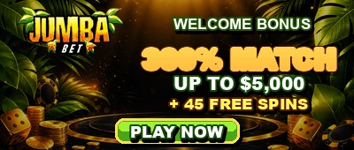 Jumba Bet welcome bonus 300% match up to $5,000 plus 45 free spins on Cheeky Chimp