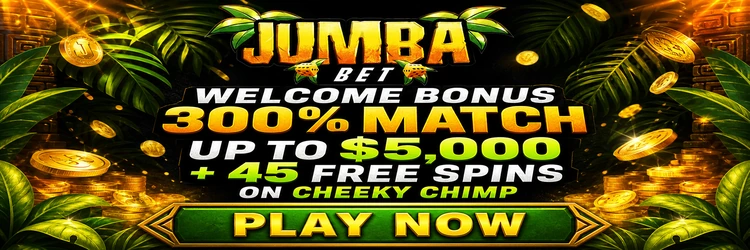 Jumba Bet welcome bonus 300% match up to $5,000 plus 45 free spins on Cheeky Chimp