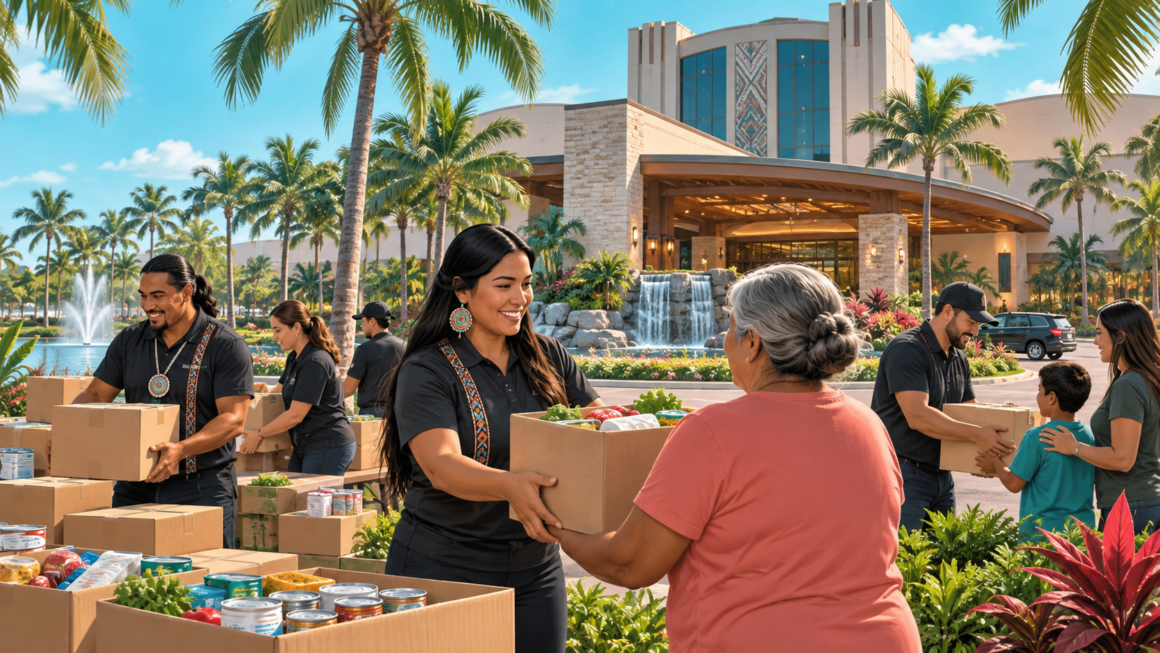 Editorial illustration of a South Florida tribal casino community-support partnership