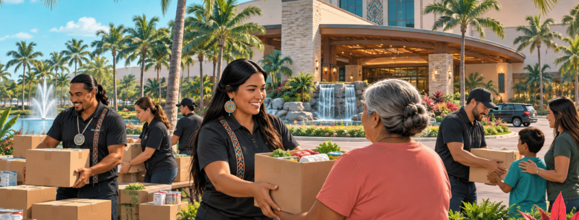 Editorial illustration of a South Florida tribal casino community-support partnership