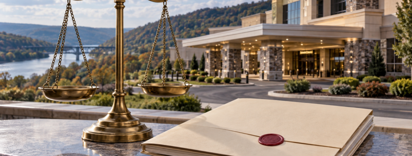 Editorial illustration about Pennsylvania gaming fines, United States casino and gambling news, and source documents