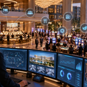 Editorial illustration of an integrated casino resort operations platform