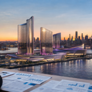 Editorial illustration of a New York casino market outlook and financial forecast