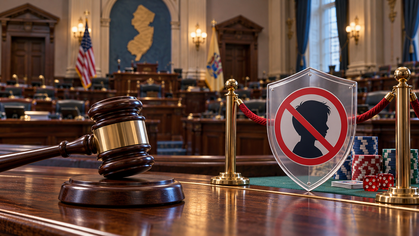 Editorial illustration about underage gambling law, United States casino and gambling news, and source documents
