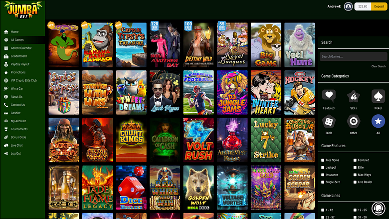 Jumba Bet’s desktop game lobby from Chipy’s review gallery.