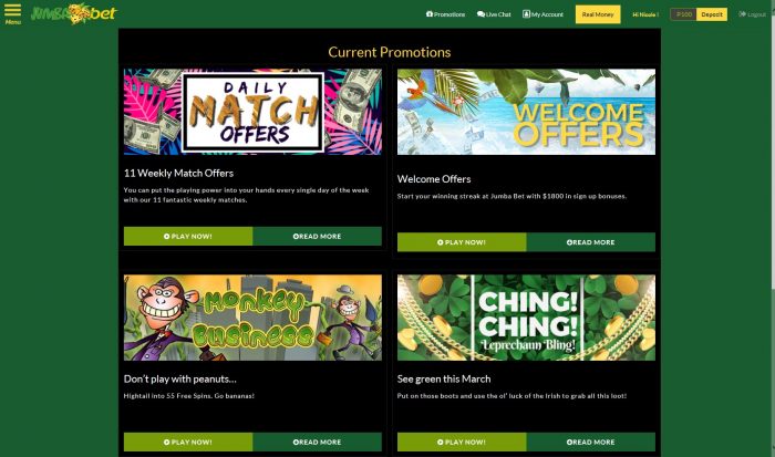 An earlier Jumba Bet promotions screen from GamblingNerd’s historical review; it is not a current offer page.