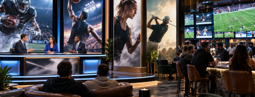 Editorial illustration of sports-betting advertising competition