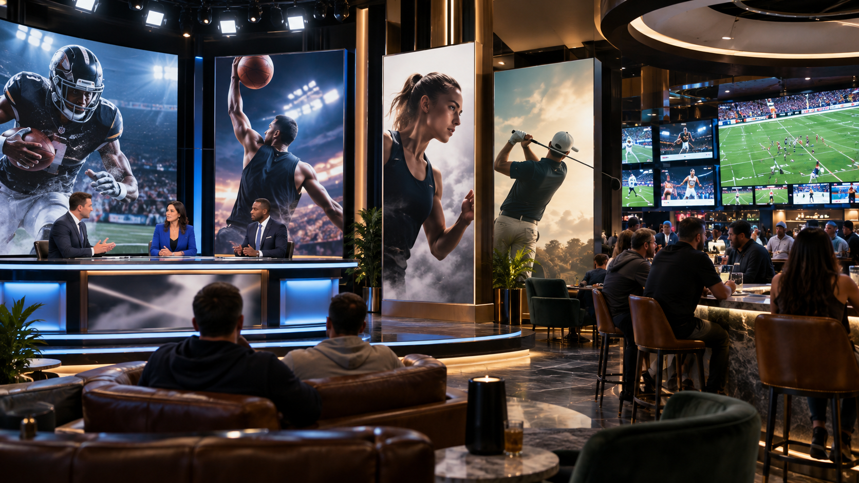 Editorial illustration of sports-betting advertising competition