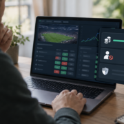 Editorial illustration of prediction market safeguards, deposit limits, self-exclusion, and a digital trading interface