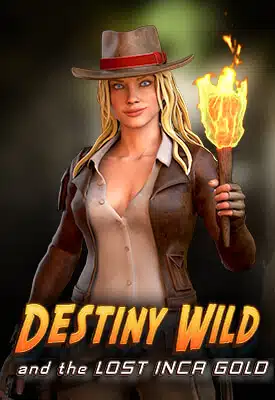 Blonde woman with archeologist uniform and flamed torch